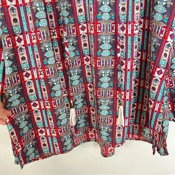 2/$25 CATO Red Bohemian Boho Tribal Western Lightweight Business Casual Blouse - Picture 6 of 14